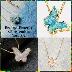 Exquisite! Dainty Fire Opal Gold Butterfly Slider Pendant Necklace